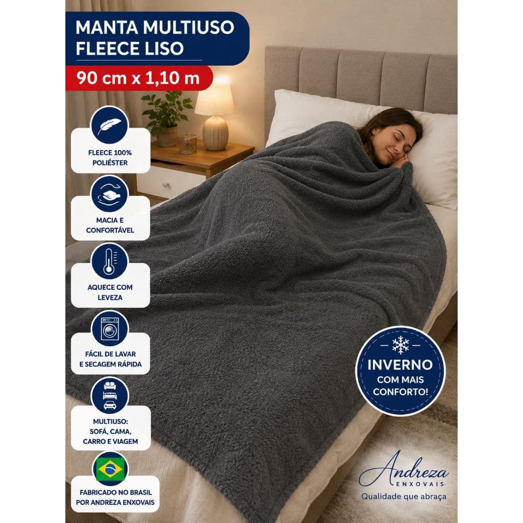 Mantinha Kit Solteiro Andreza Flannel Fleece Super Macia Quentinha Inverno Cobertor Manta Sofá Cama