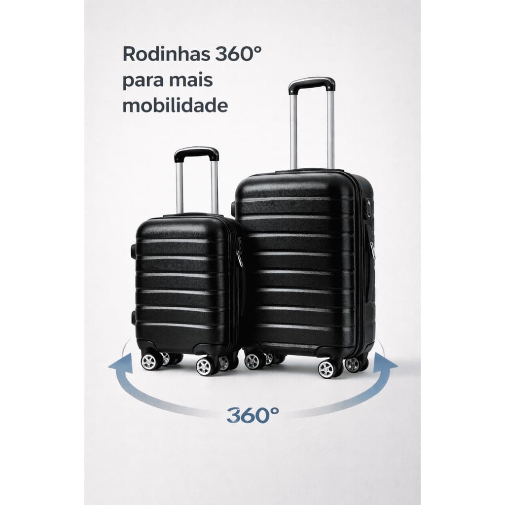 Kit 2 Malas Bolsa de Bordo Viagem Rígidas Até 16kg 18 e 20 Rodas 360 Preta Rosa Branca