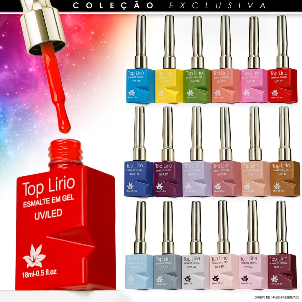 Esmalte em gel Lirio 15ml UV LED Linha Luxo Alta Pigmentação COLEÇÕES