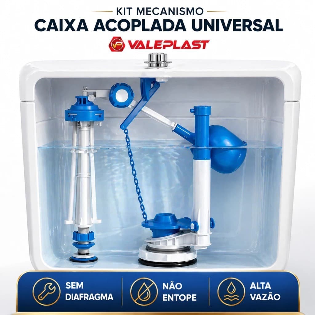 Kit Completo Mecanismo Caixa Acoplada Universal + Boia + Botão | Regulável NBR 15491