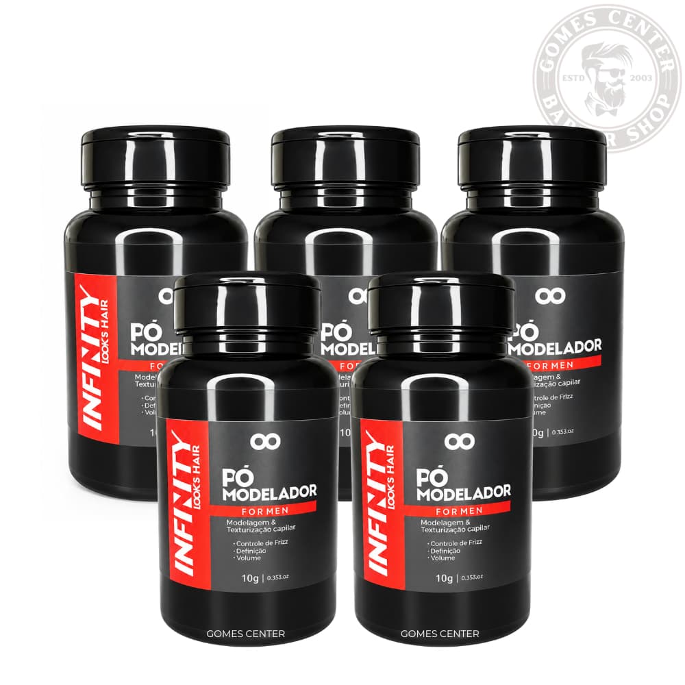 Kit 5x Pomada Modeladora em Pó Infinity Looks Hair For Men Fox 10g Volume Textura e Fixação Profiss.
