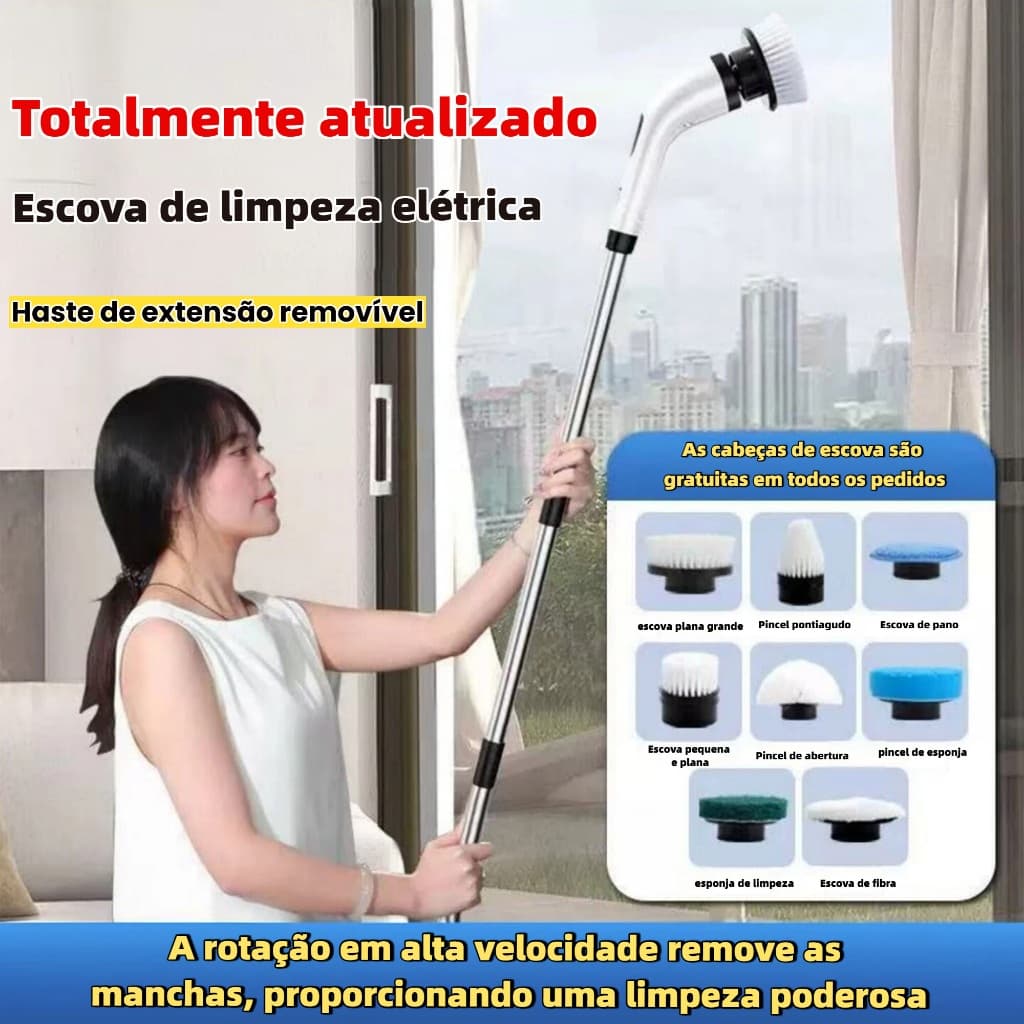 Escova de limpeza elétrica multifuncional 9 em 1, escova elétrica portátil sem fio para limpeza automática.