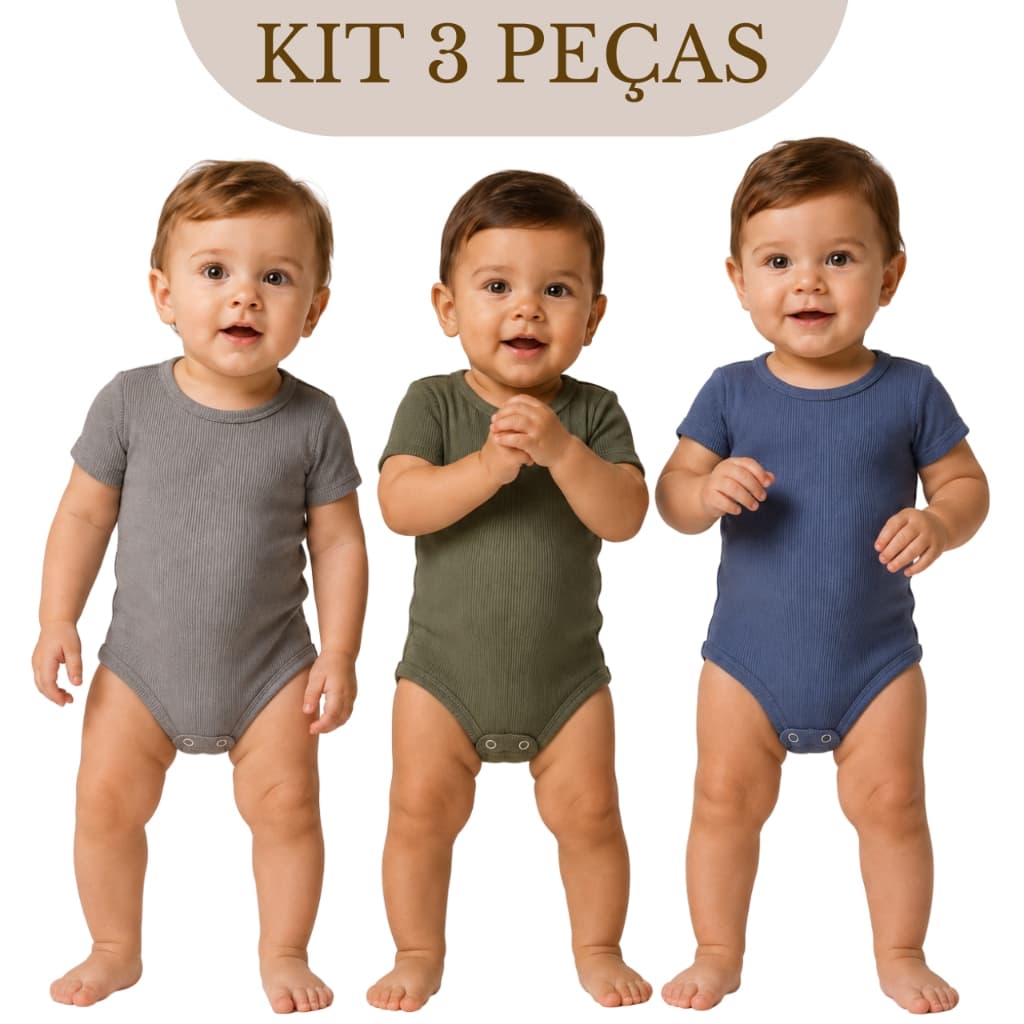 Kit 3 Peças Body Ribana Canelada Macia Bodies Bebê Bori Infantil Bory Malha Confortável  Qualidade