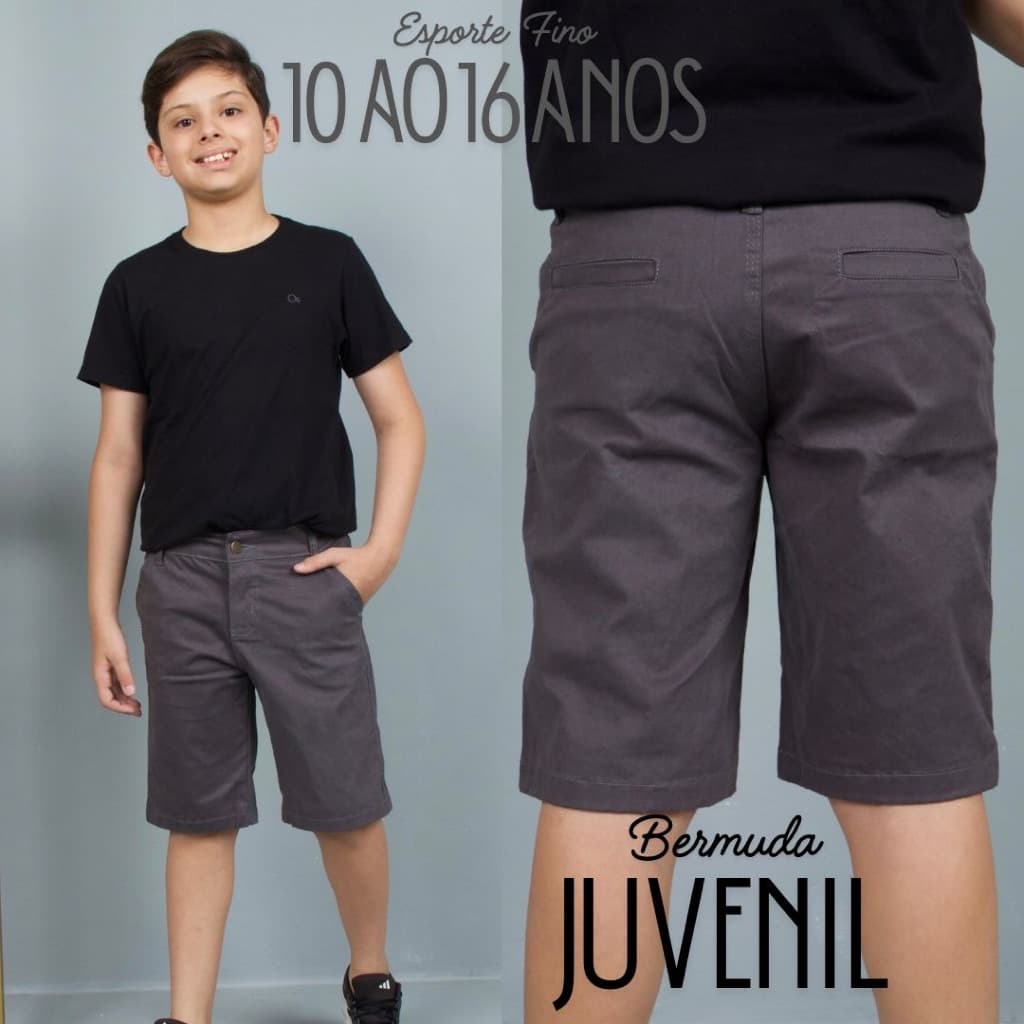 Bermuda Social Menino Juvenil Adolescente Confortável Elegante Sarja Com Elastano Premium