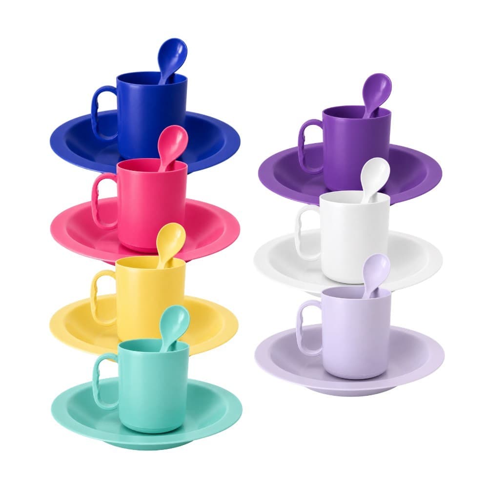 Kit Alimentação Infantil 1 Prato Plástico Com Caneca e Colher Colorido Escolha Sua Cor Bebê Criança
