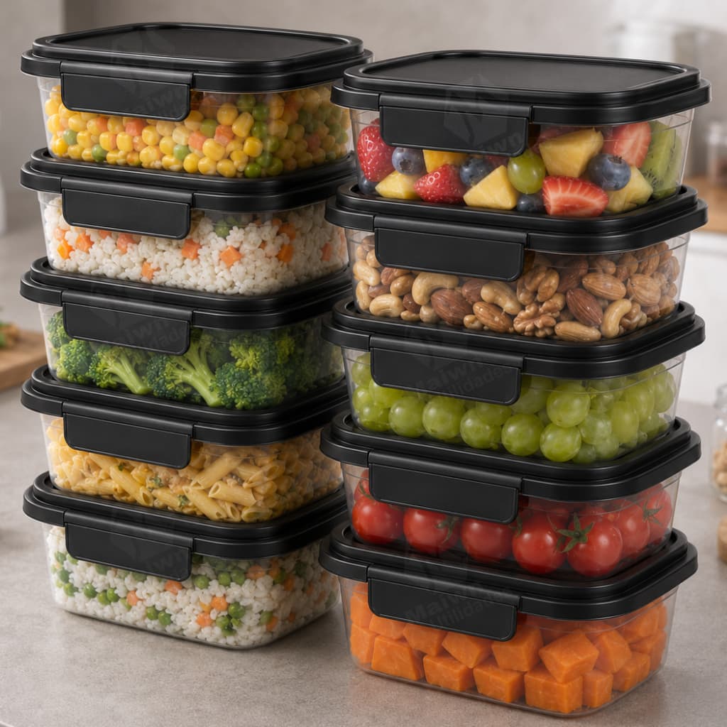Kit Marmitas Fitness Potes 1200ml com Travas Laterais BPA Free Tampa Colorida Freezer Microondas