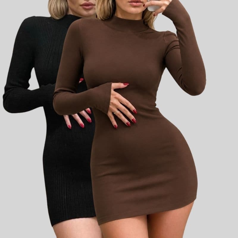 Kit 2 Vestido Feminino Gola alta Manga Longa inverno
