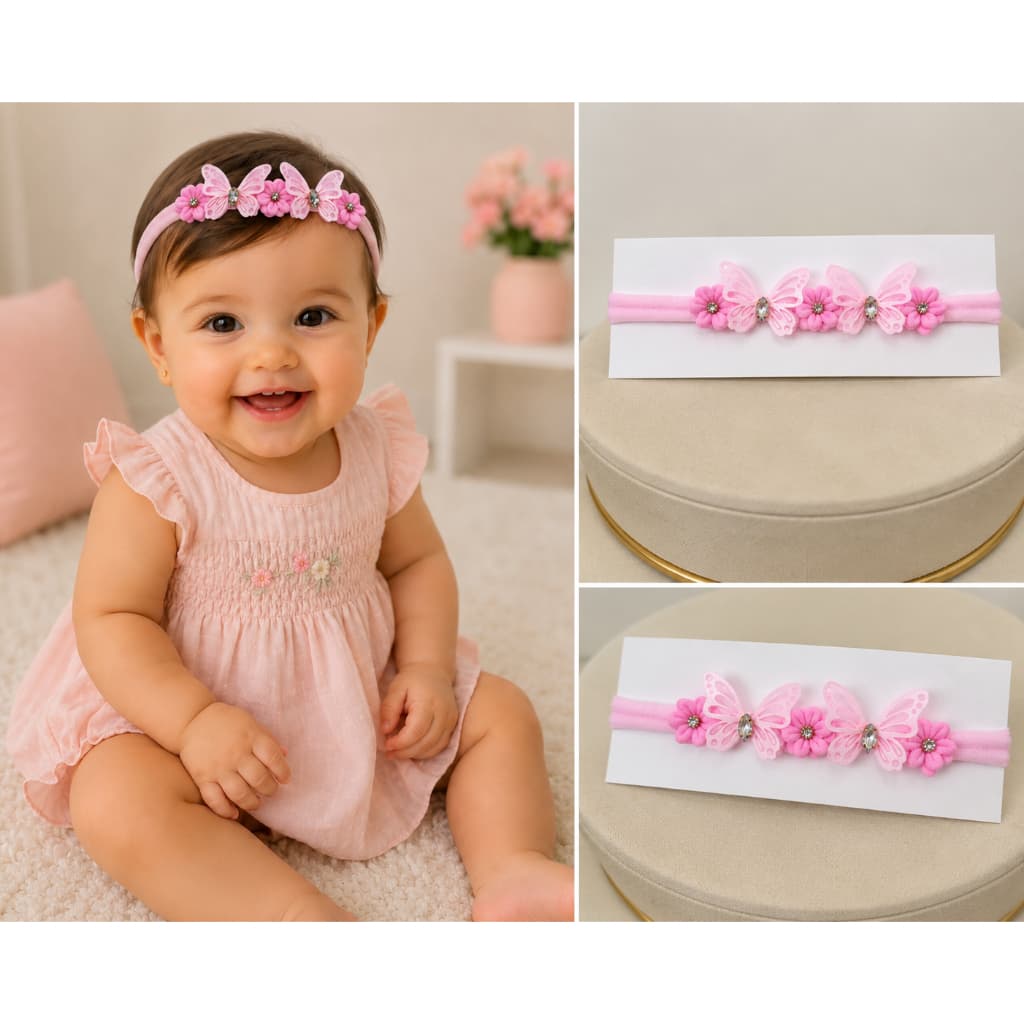 Faixinha de Bebê Borboleta com Strass | Tiara Infantil Delicada para Menina
