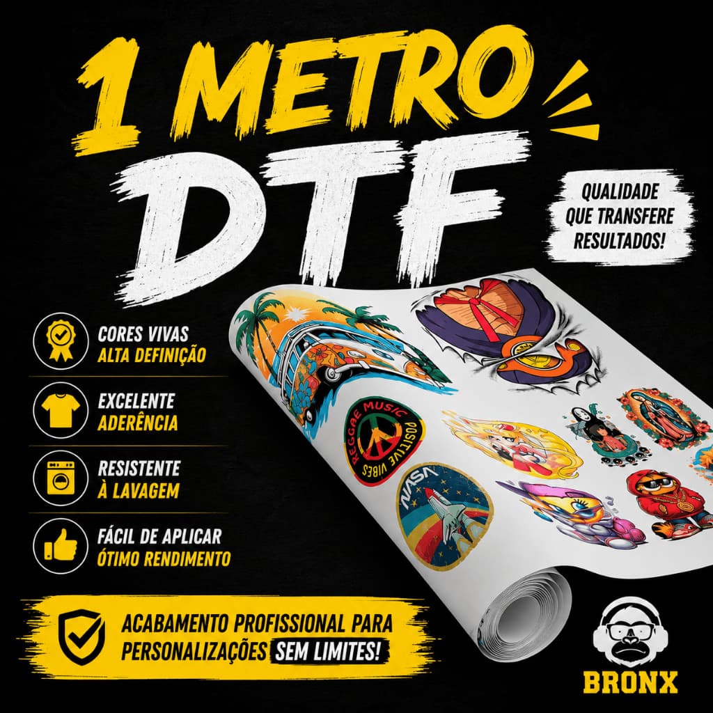 Dtf Premium Para Camisetas 56x100 1 Metro Com Sua Estampa Personalizada Impressão Envio Imediato