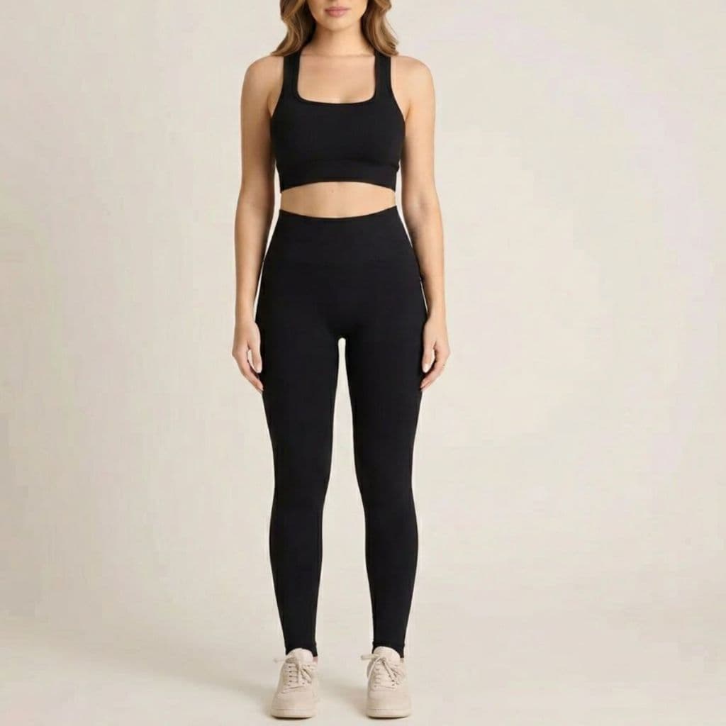 Conjunto Fitness Feminino Calça Cintura Alta Cropped Sem Transparência