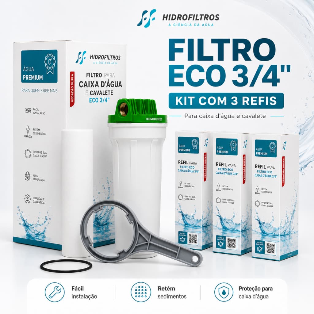 Filtro Para Caixa D'água e Cavalete Eco 9.3/4 Poe Filtro Purificador de Água 3 Refil Alta Eficiência