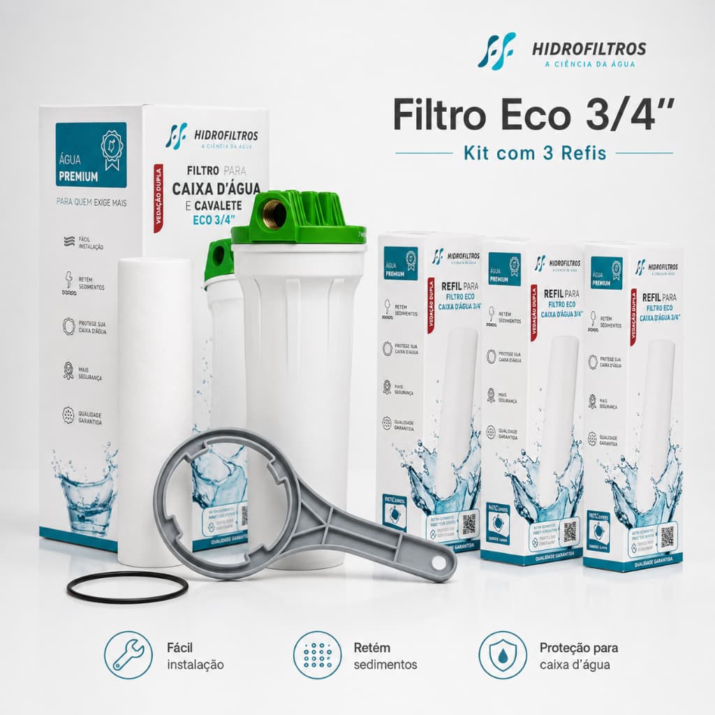 Filtro Para Caixa D'água e Cavalete Eco 9.3/4 Poe 1 ou 3 Refil Alta Eficiência Hidro Filtros