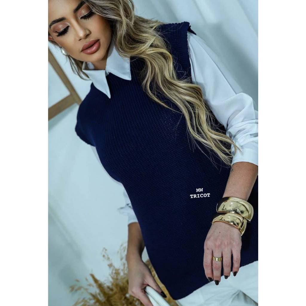 Colete Feminino Tricot Ponto Fang Luxo Elegante Quentinho Tendência Inverno 2026