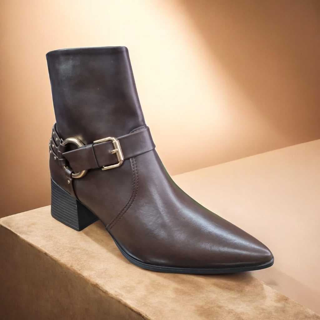 Bota Ramarim Coturno Feminino Salto Medio Com Ziper Anabela Original