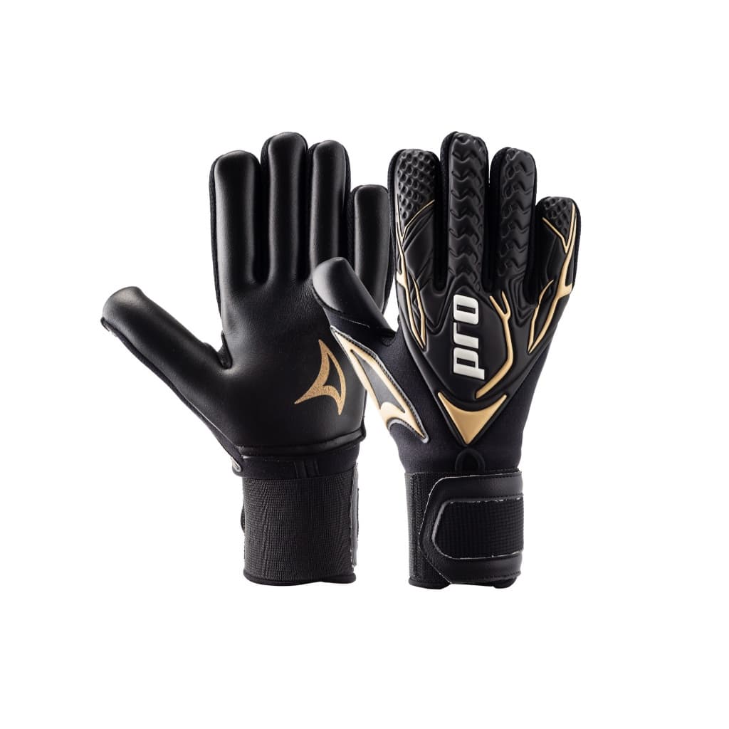 Three Stars Luva de Goleiro Profissional Goia, Palma Látex Preta, Vermelha, Amarela
