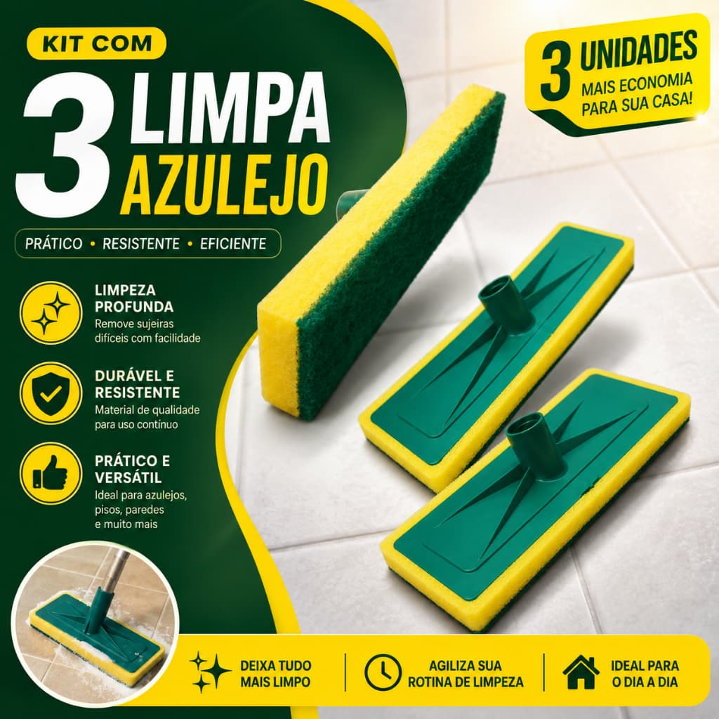 Kit 3 Limpa Azulejo e Piso - Esponja Multiuso, Fácil de Usar, Remoção Eficiente de Resíduos