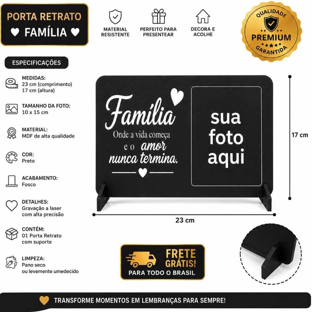 Porta Retrato Família em MDF 3mm - Com Espaço Para Foto 10x15cm