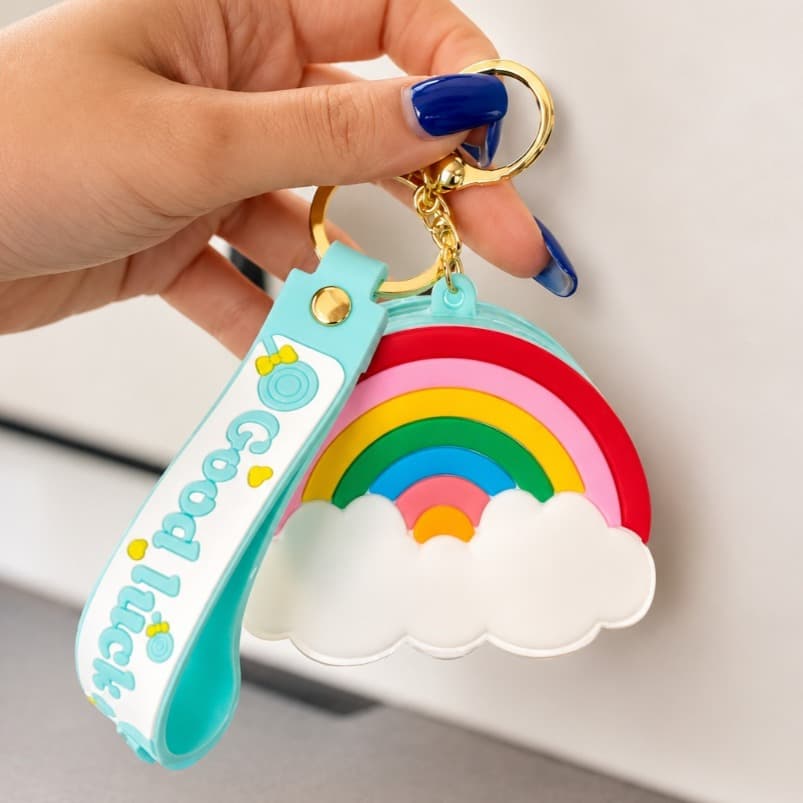 Porta Moedas Bolsinha Infantil Chaveiro Siliconado Arco-Íris