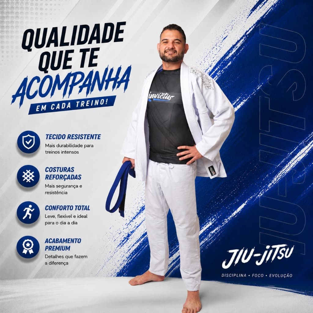 kimono de Jiu Jitsu Branco Trançado Grosso de Competição Dobok Bordado Envio Imediato