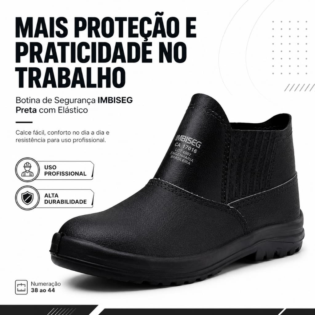 Mais Proteção e Conforto no Trabalho Bota de Segurança em Couro Bico PVC com CA Solado Leve 38 ao 47
