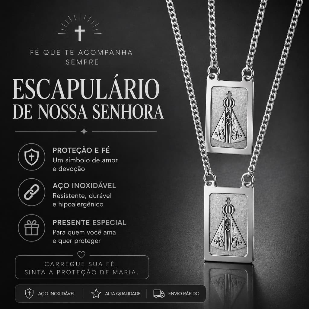 Colar Escapulário Nossa Senhora Aço Inox Prata - Aço Inoxidável 316 Unissex (uso e qualquer ocasião)