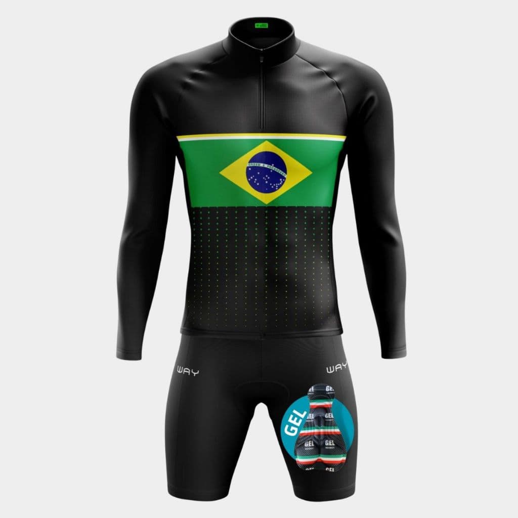 Conjunto Ciclismo Masculino Inverno Bermuda Forro Gel Camisa Zíper Parcial Brasil Bike Pedal