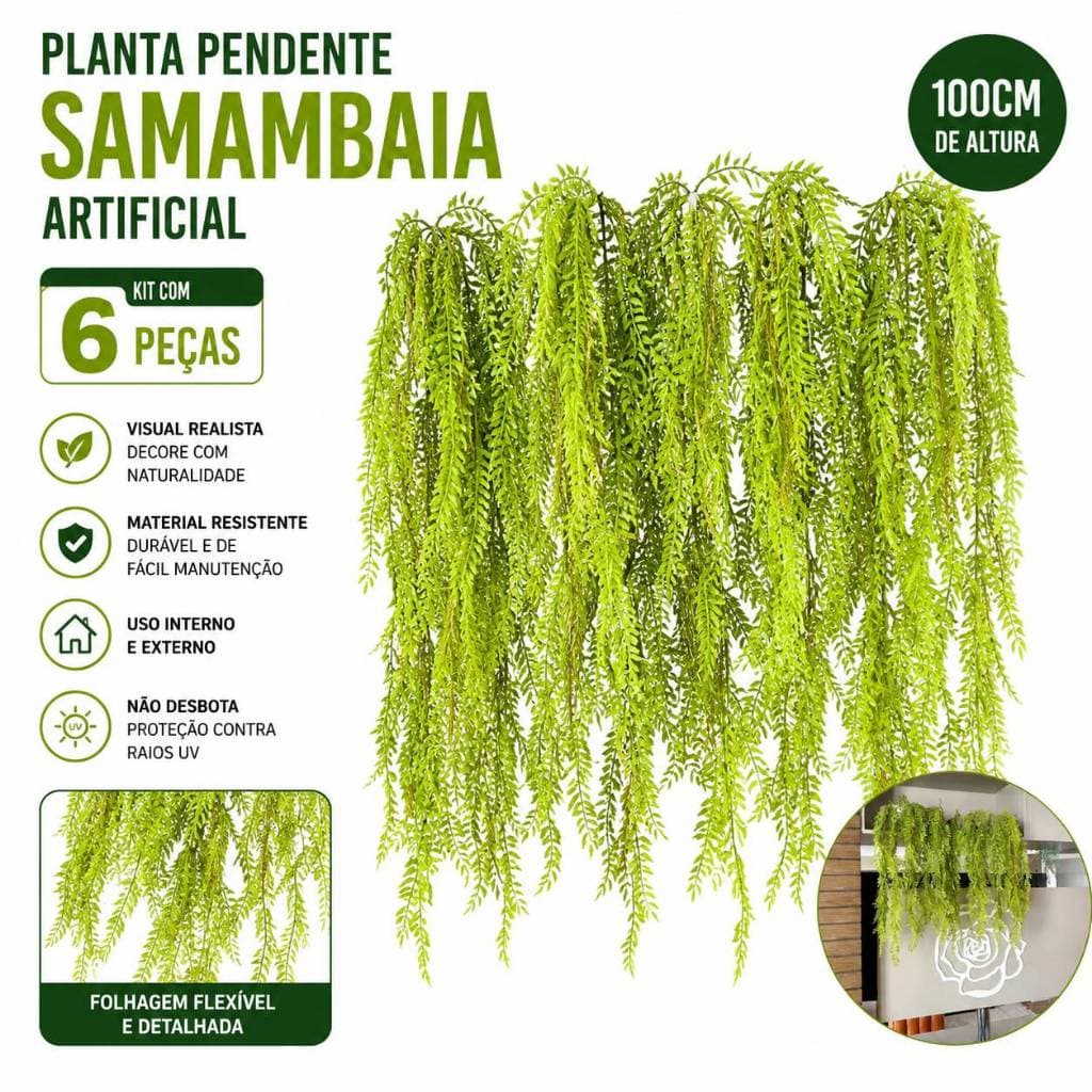 Kit 6 Pendentes Planta Artificial Decoração Folha Pendente De Samambaia Planta Artificial Premium 100cm
