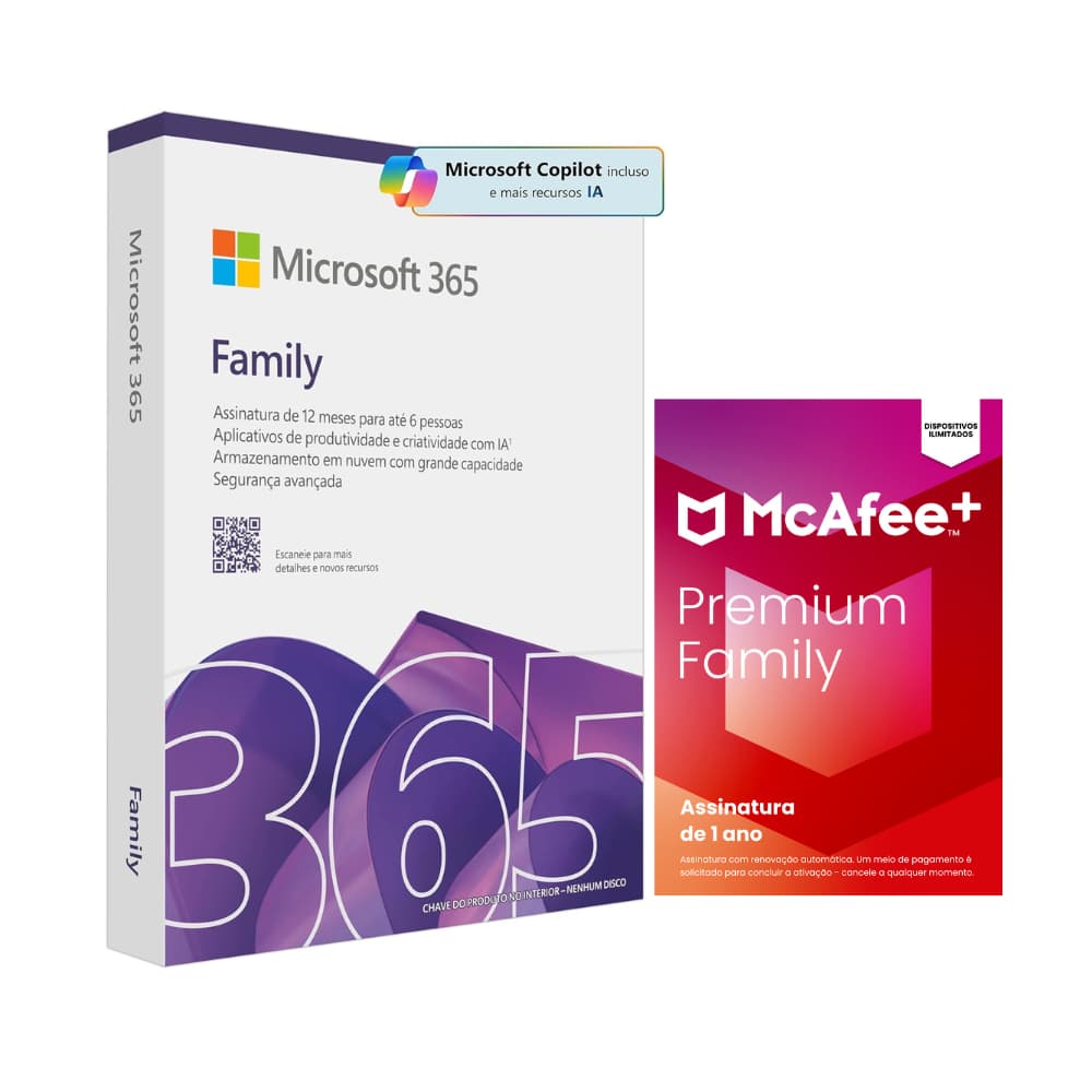 Microsoft 365 Family 2025 + Mcafee Premium - Licença 1 Ano