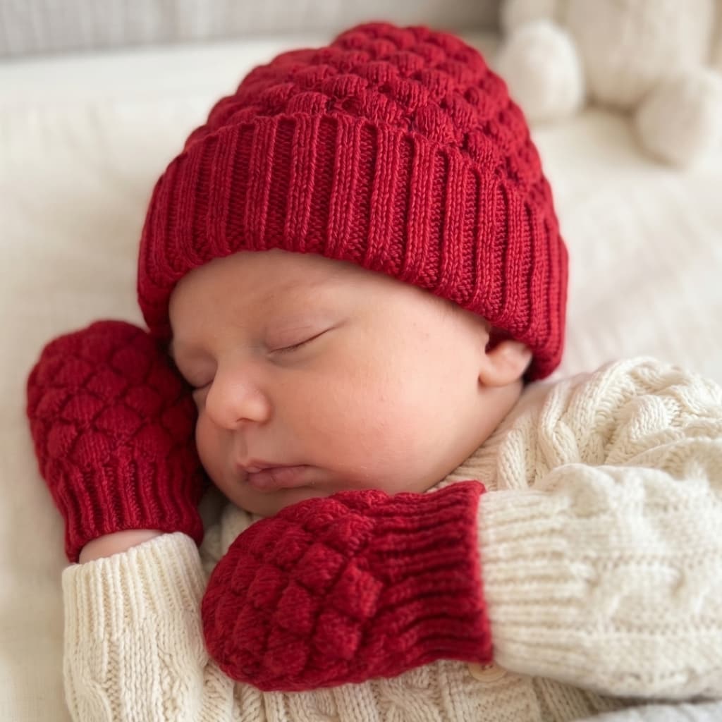 Kit Proteção Inverno Touca e Luva para Bebê em Tricô Quentinho Colmeia