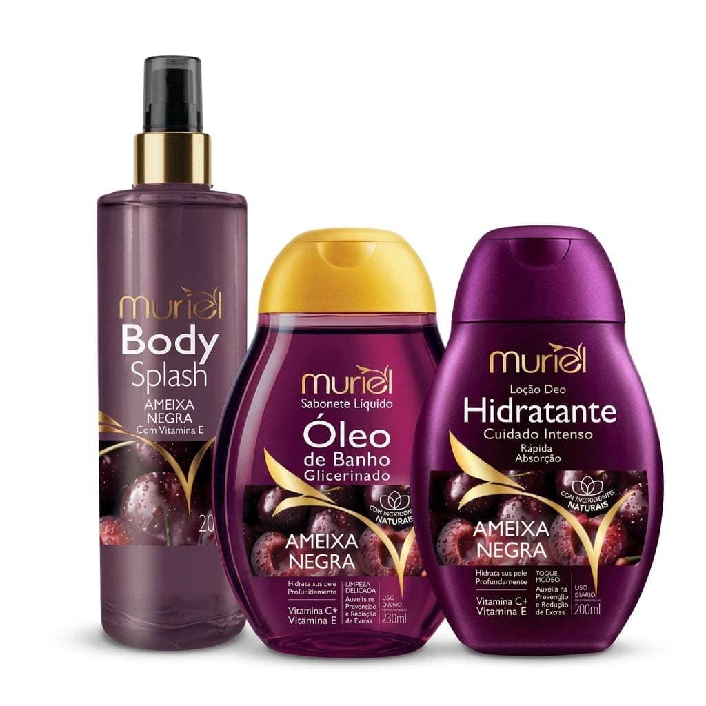 Kit 3 Óleo Corporal Muriel Ameixa Negra Pós-Banho E Banho Anti Estrias