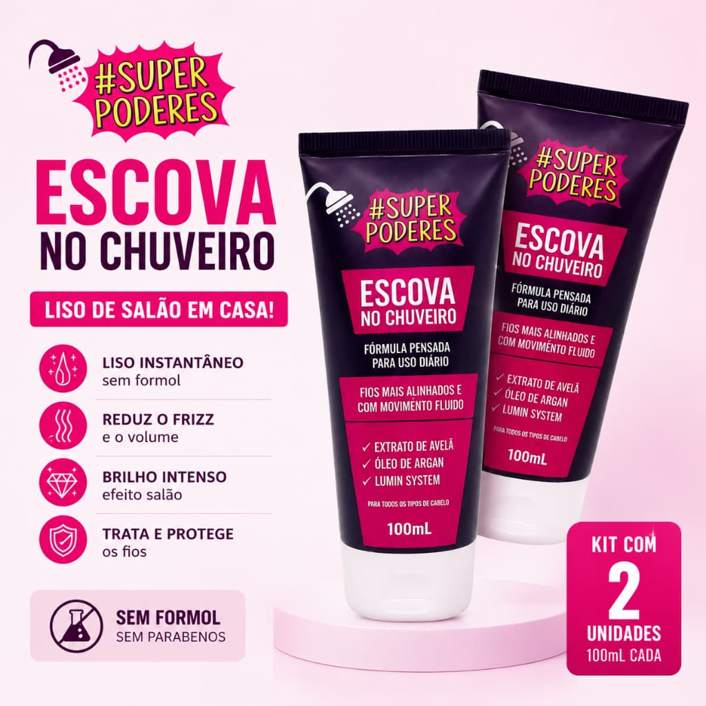 Kit 2 Escova No Chuveiro Super Poderes Sucesso de Vendas Liso Instantâneo