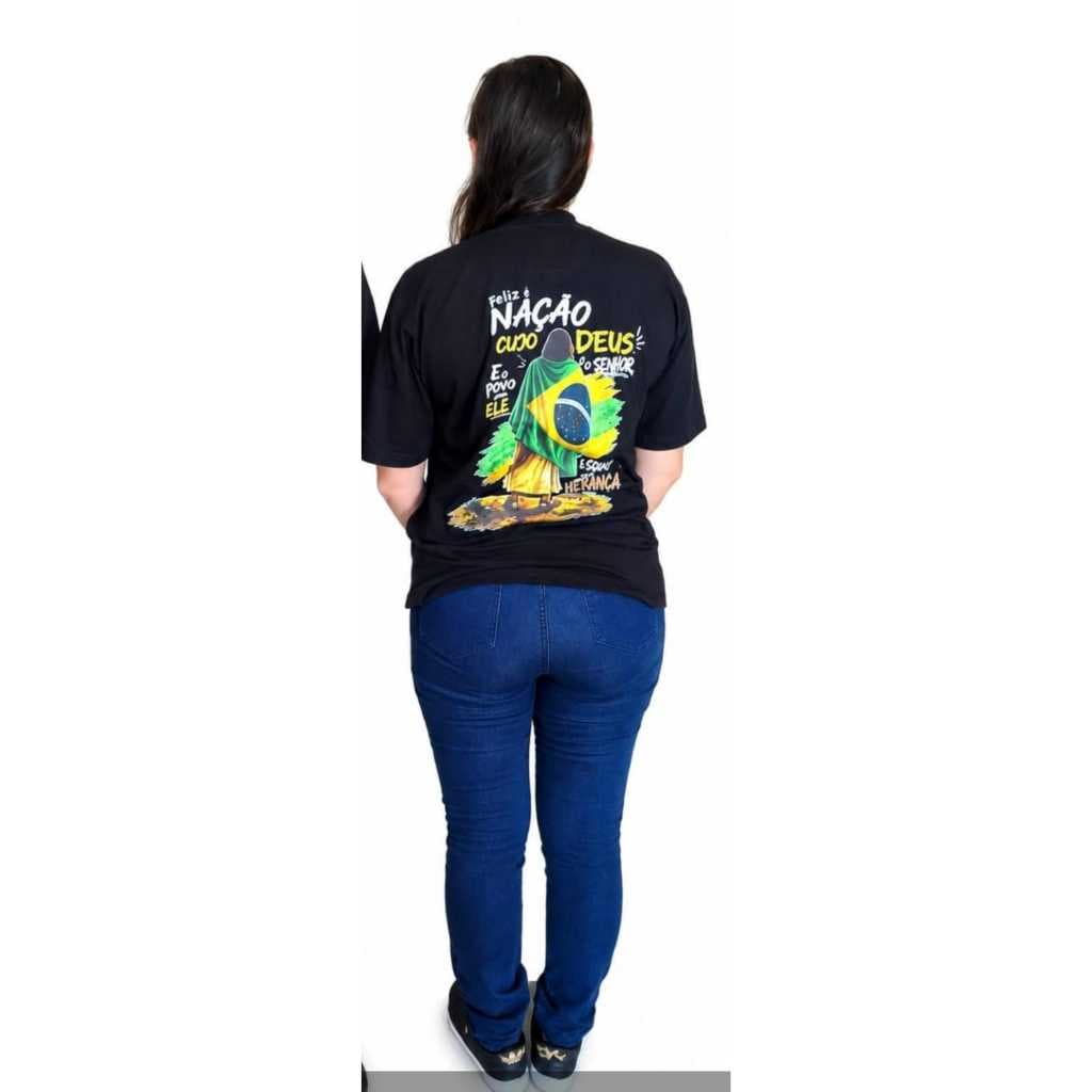 Camiseta Evangélica Feliz a Nação Cujo Deus é o Senhor Gospel Cristã Unissex