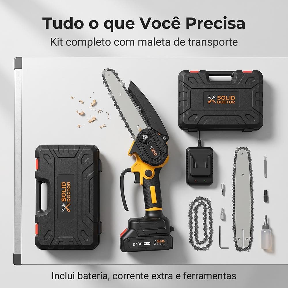 Serra Elétrica 21V 6 Polegadas Sem Fio Portátil com Bateria de Lítio e Maleta de Transporte – Ideal para Jardinagem