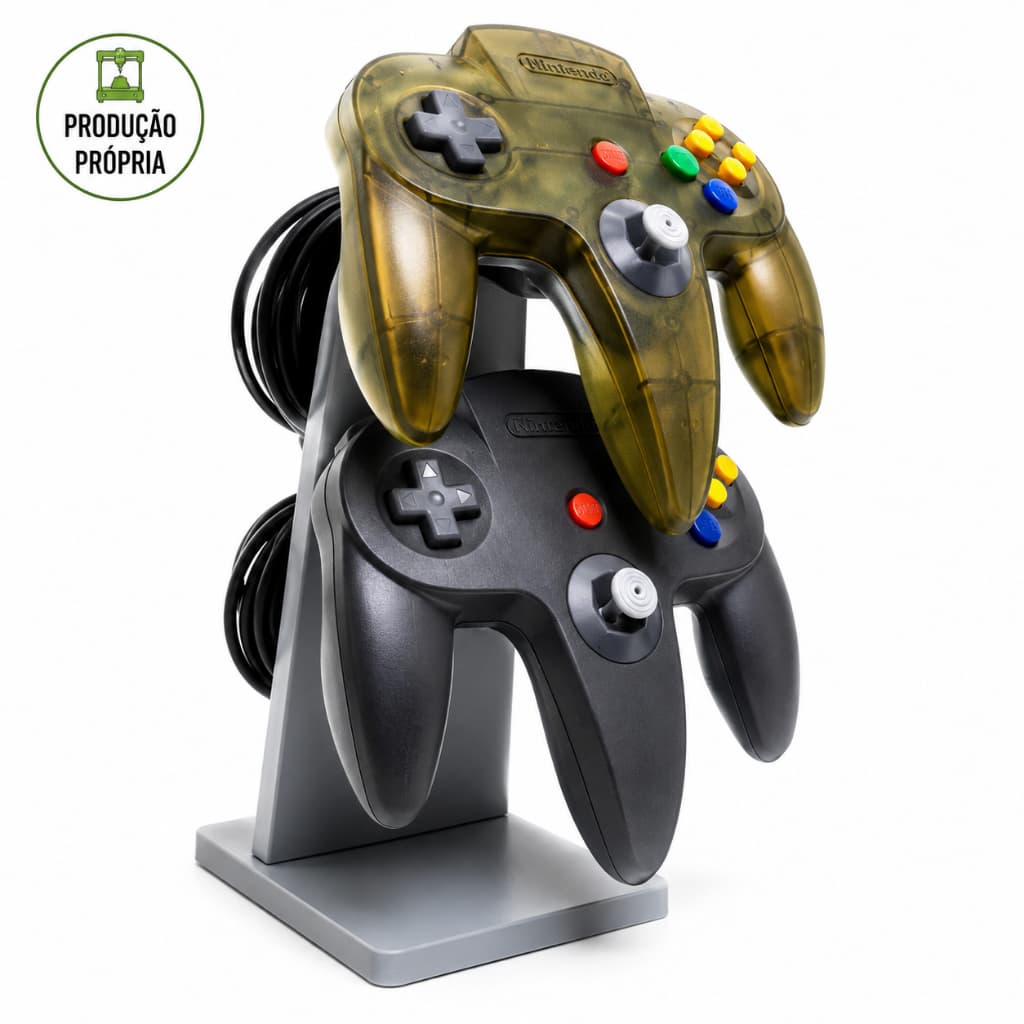 Suporte Duplo para Controle Nintendo 64 3D | Organizador de Mesa | Expositor para Coleção Gamer