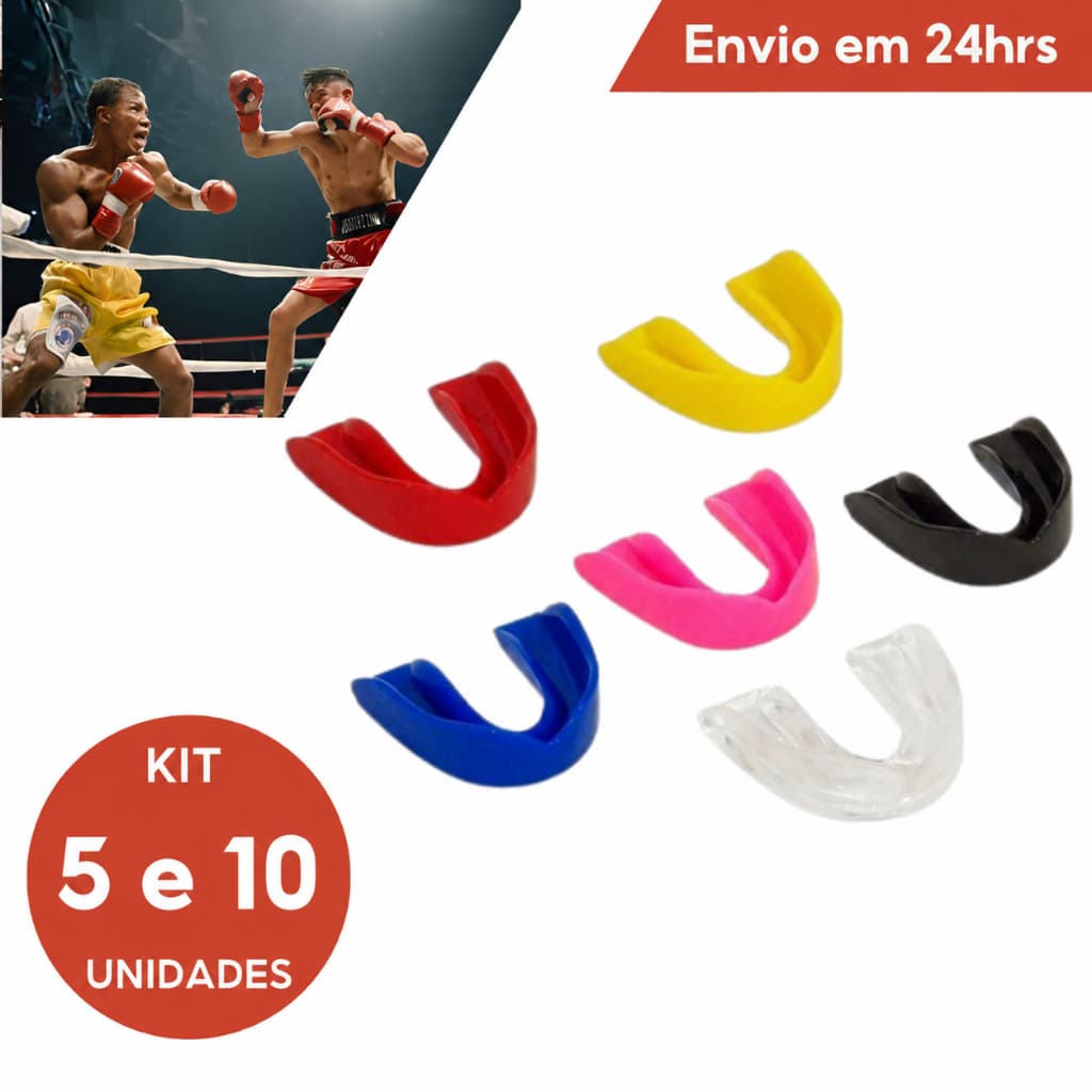 Kit 5/10 Unid. Protetor Bucal Simples Moldável P/ Lutas Muay Thai, Boxe, MMA Anti Bruxismo