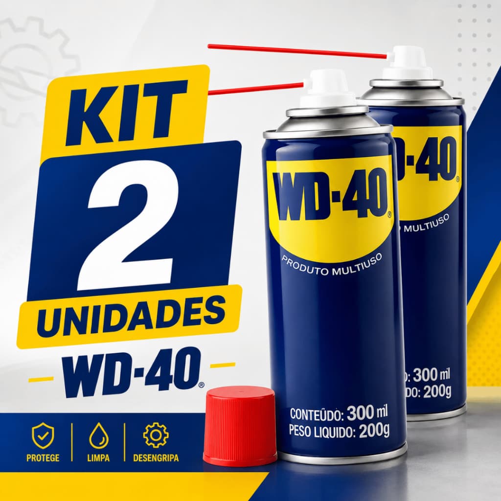 Kit 2 Unidades WD40 Óleo Lubrificante Desengripante Multiuso Spray 300ml/200g Original Elimina Rangidos, Protege, Limpa