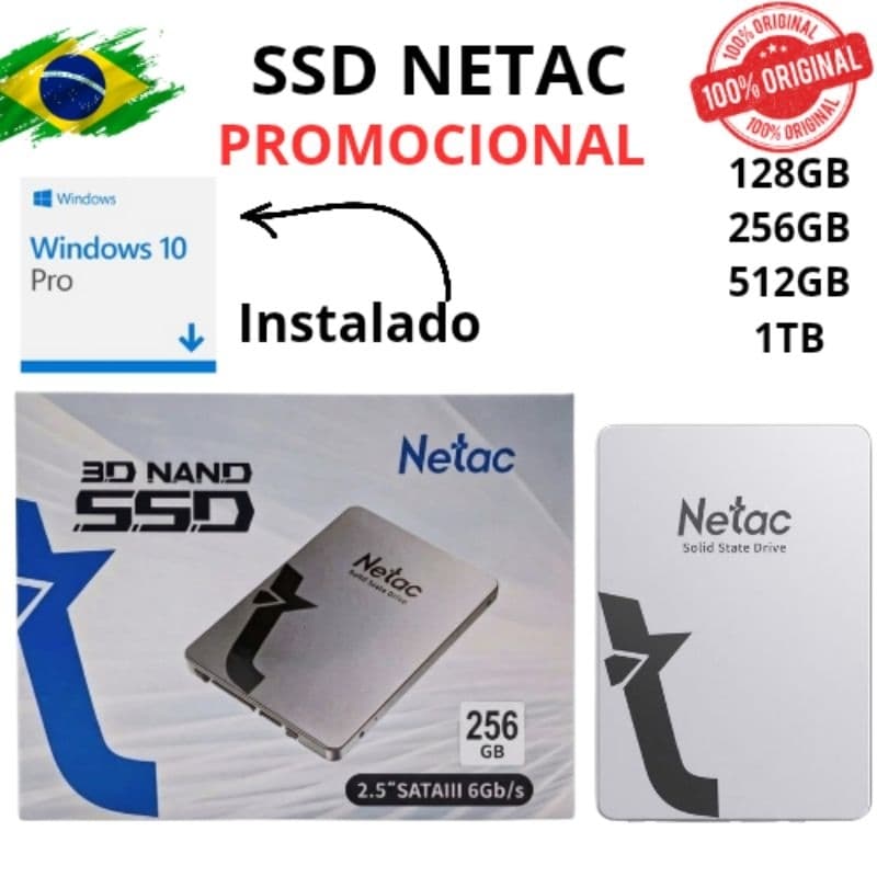 SSD 128GB 256GB 512GB WINDOWNS 10 PRO + ENVIO IMEDIADO - NETAC / WALRAM / XRAYDISK / GOLDENFIR