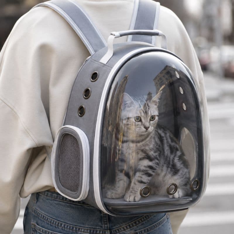 CINZA - Mochila Pet Transporte para Cães e Gatos Visão Ampla com Entrada de Ar CINZA -