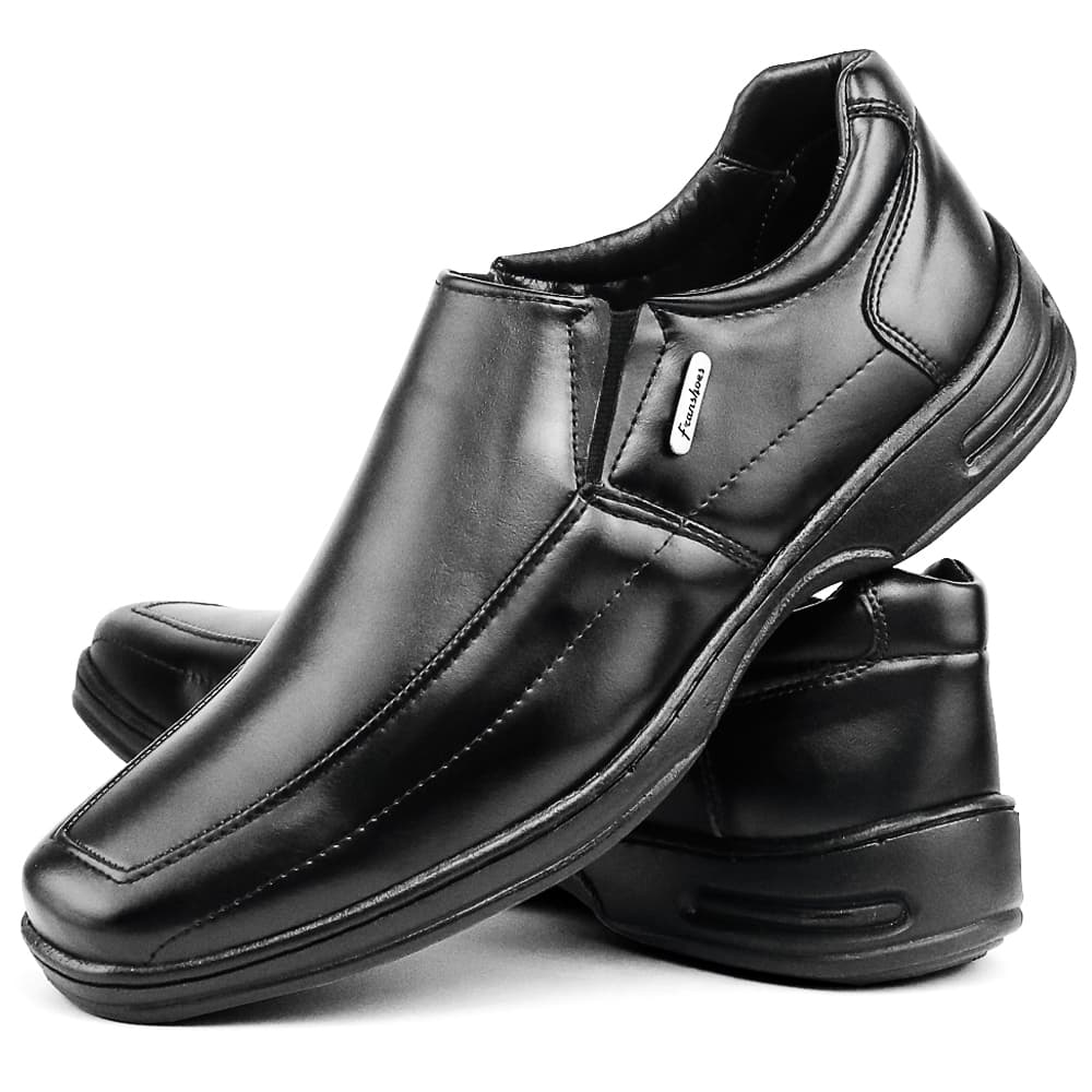 Sapato Social Masculino Confort Couro Liso Bico Quadrado Palmilha Macia