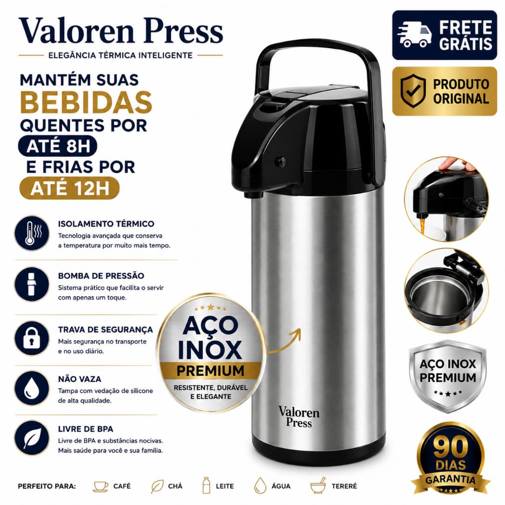 Garrafa Térmica Inox 1,9 Litros Alta Performance Prolonga Temperatura