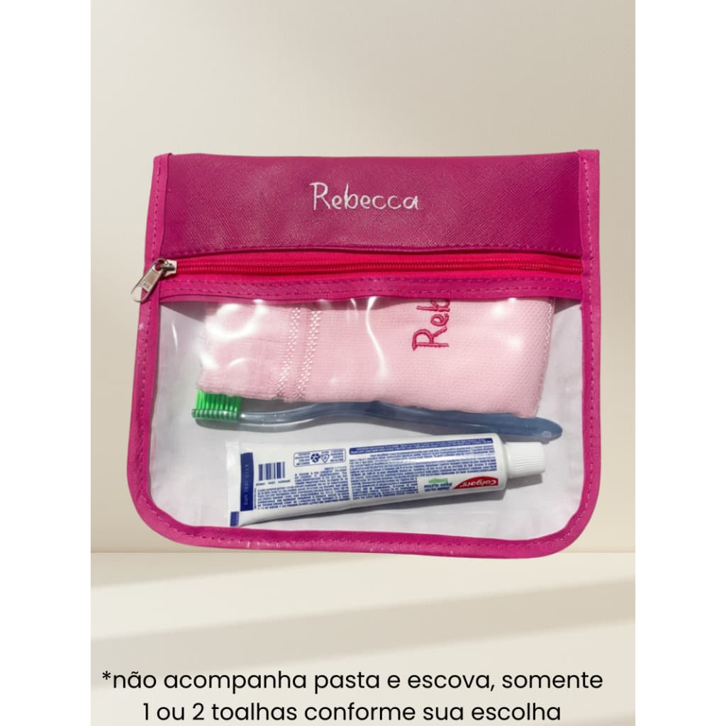 kit higiene escolar, necessaire infantil personalizado bordado com toalhinha