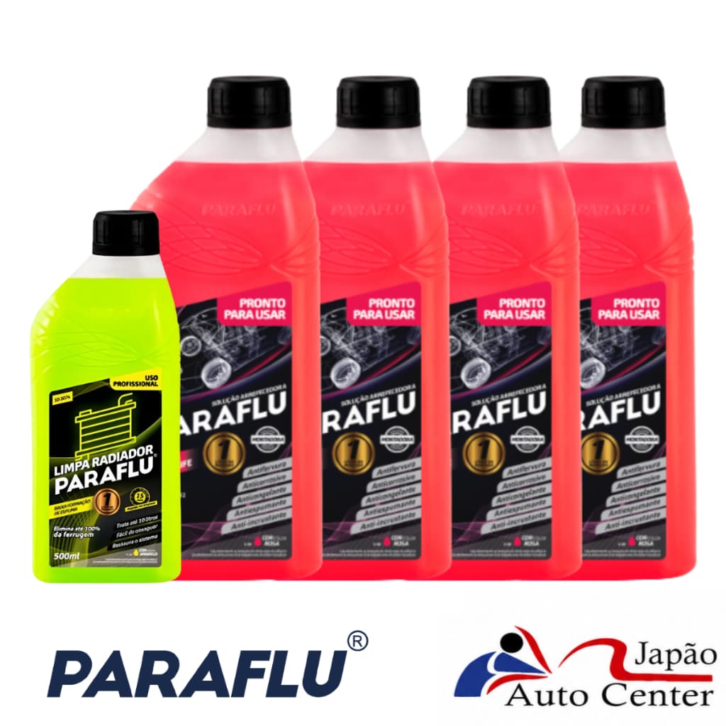 Kit Troca e Limpeza Sistema de Arrefecimento. 1 Limpa Radiador Paraflu 500ml + 4 L de Aditivo Pronto para Uso Paraflu