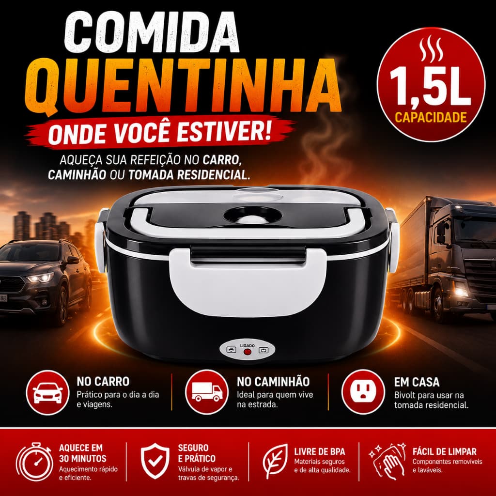 Marmita Térmica Elétrica 1,5L Bivolt - Veicular e Residencial