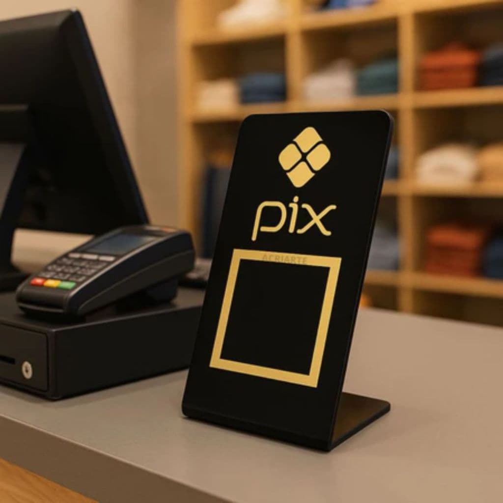 Placa Pix Display Qr Code em Acrílico Espelhado para Mesa e Balcão