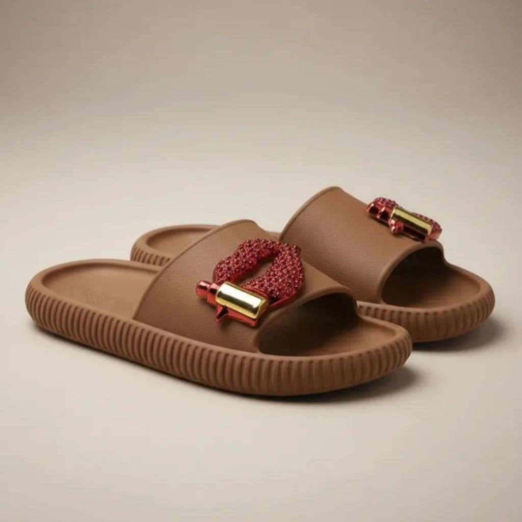 Chinelo Nuvem Leve Adulto Infantil Juvenil Feminina Menina Marrom Confortável Slide Com Pingente Dourado