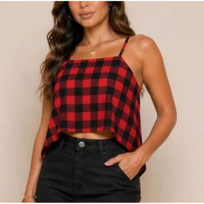 Cropped Feminino Xadrez Alcinha Blusa Regata Soltinha Moda Verão Casual