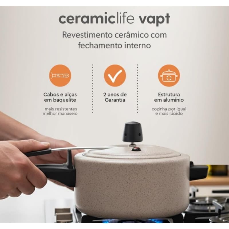 Panela de Pressão 3 litros Ceramica Life Vapt 20 cm Vanilla 7239/192 - Brinox
