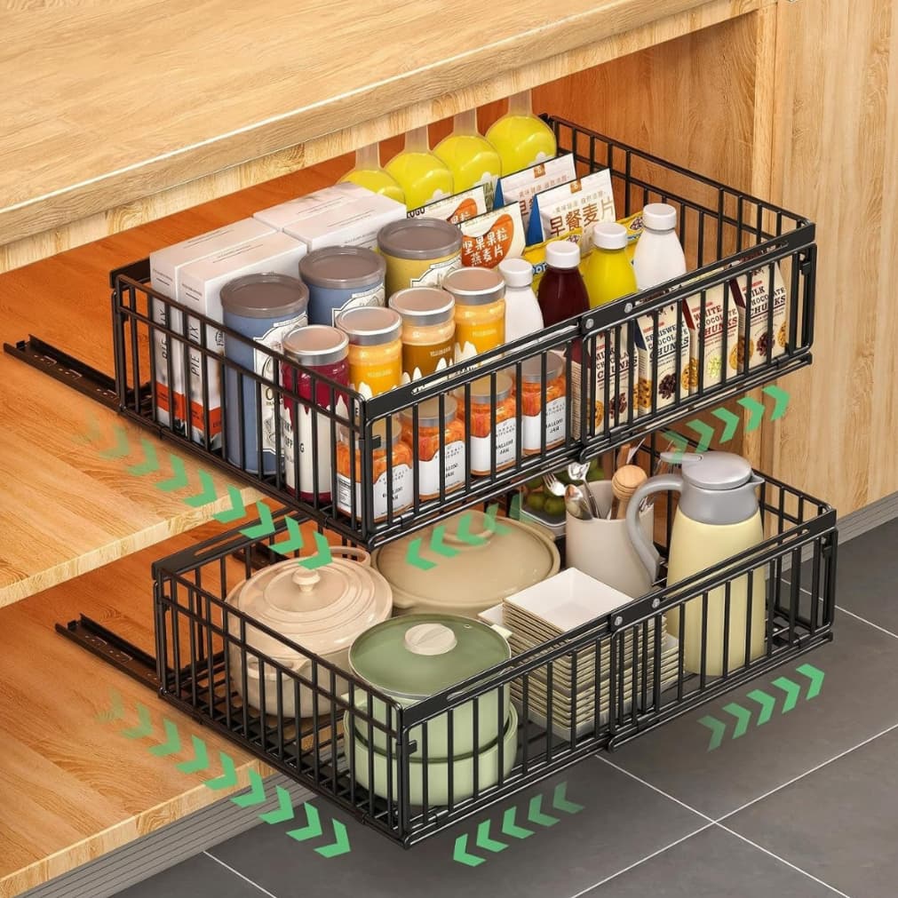 Kit 2 Organizadores de Armário Deslizantes Expansíveis Sem Furo Ajustável 34 a 52cm para Cozinha Banheiro Dispensa Casa