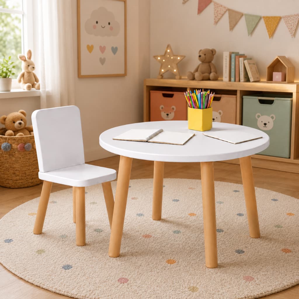 Mesa Infantil  Montessori MDF Educativa Com 1 Cadeira Branca Criança Menino Menina Brinquedoteca