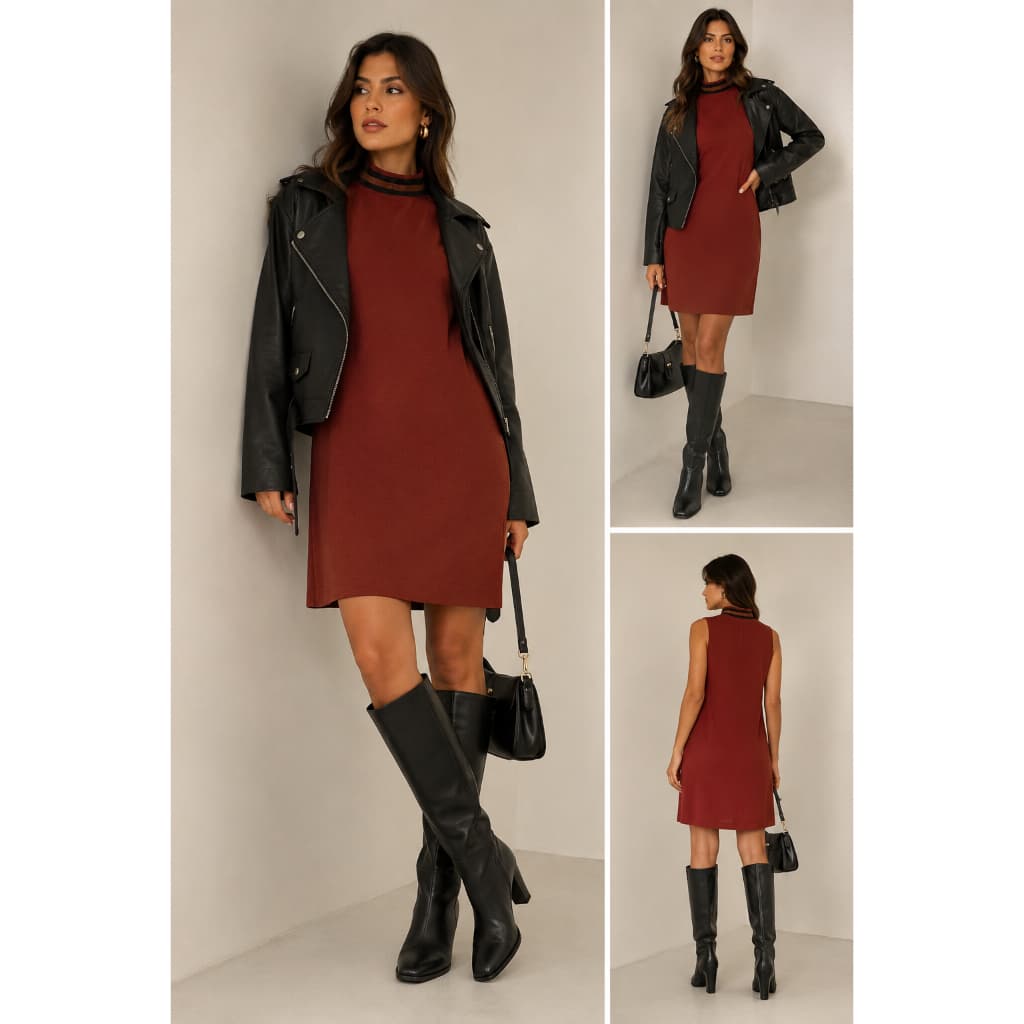 Vestido Midi Gola Alta Luxo Confortavel Sair Dia Noite Igreja Senhora Moikana